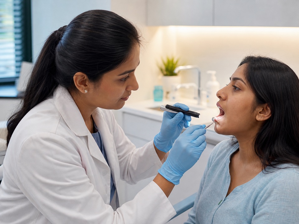 Direct clinician examination for an oral lesion concern